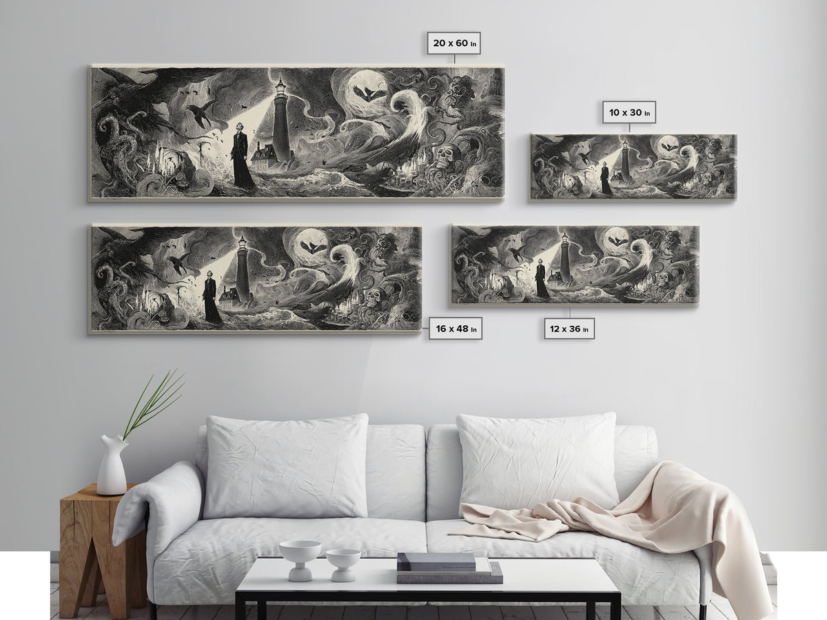 The Cursed Lighthouse, Expressionist Nightmare Art, Extra Wide Wall Art, Dark Fantasy Wall Art, Canvas Print, Halloween Wall Art