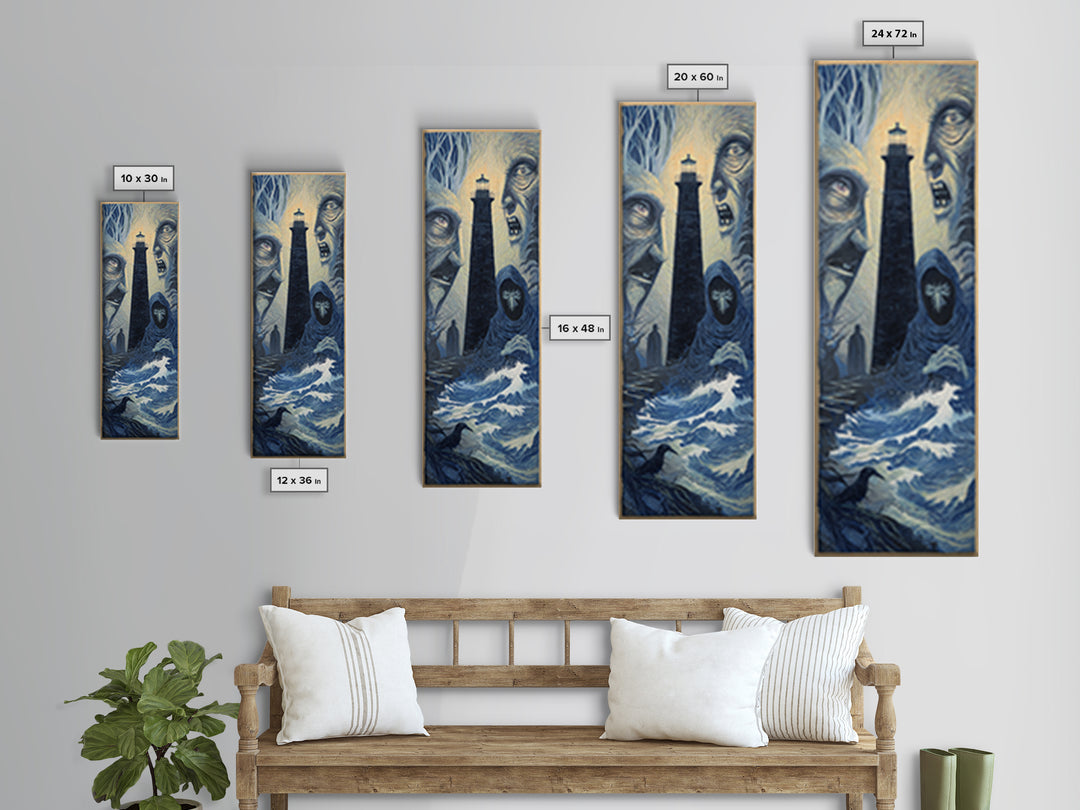 The Cursed Lighthouse, Expressionist Gothic Art, Tall Narrow Wall Art, Gothic Horror Wall Art, Canvas Print, Halloween Wall Art