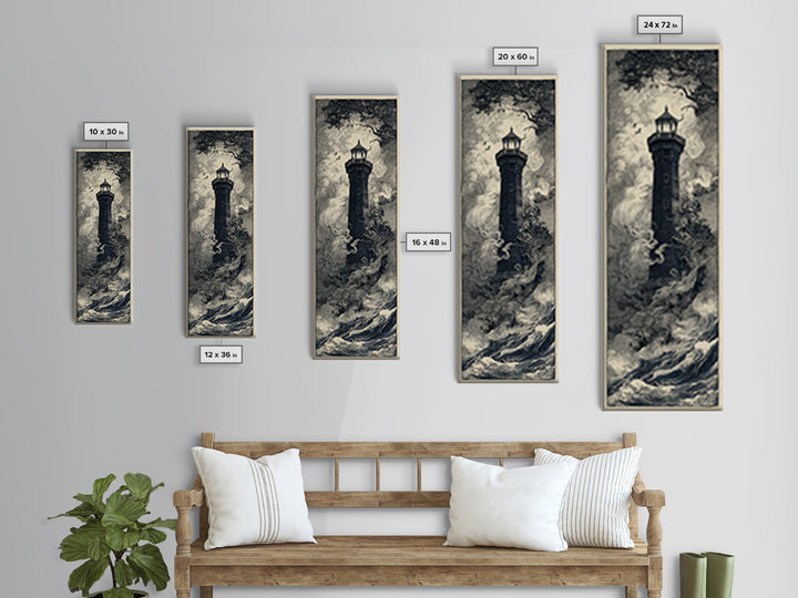 The Cursed Lighthouse, Gothic Storybook Art, Tall Narrow Wall Art, Macabre Wall Art, Canvas Print, Halloween Wall Art