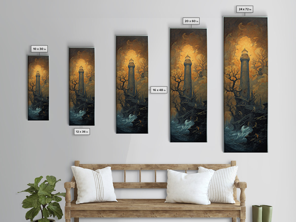 The Cursed Lighthouse, Surreal Apocalyptic Art, Tall Narrow Wall Art, Gothic Horror Wall Art, Framed Canvas Print
