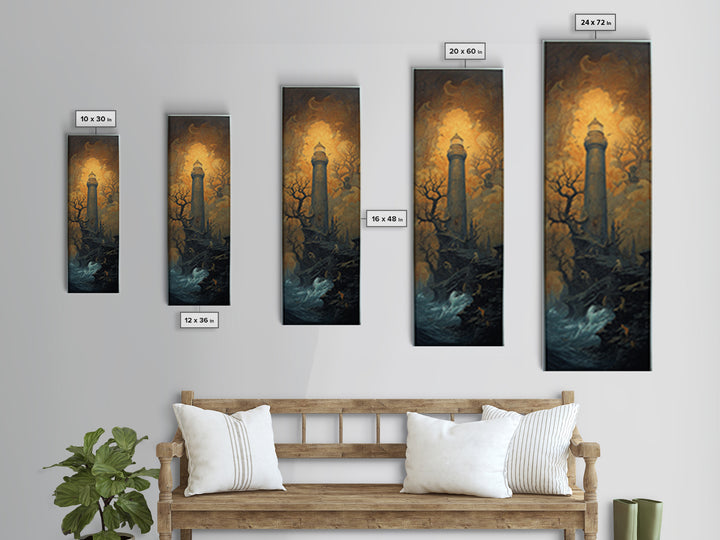 The Cursed Lighthouse, Surreal Apocalyptic Art, Tall Narrow Wall Art, Gothic Horror Wall Art, Framed Canvas Print
