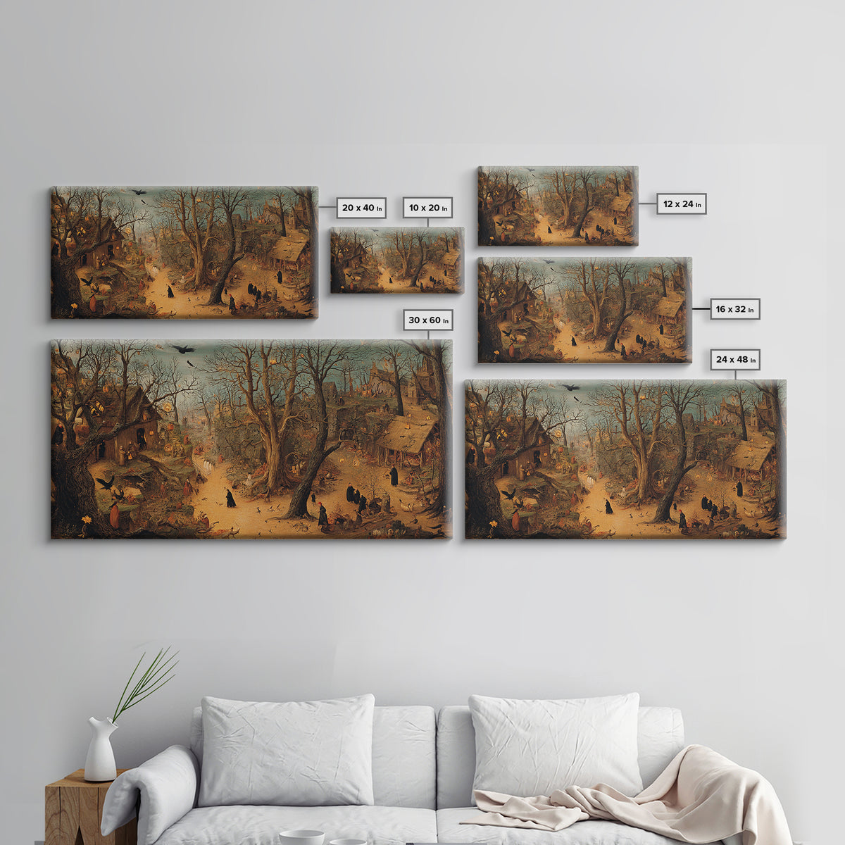 The Witch'S Forest, Northern Renaissance Horror, Wide Panoramic Art, Gothic Horror Wall Art, Framed Canvas Print