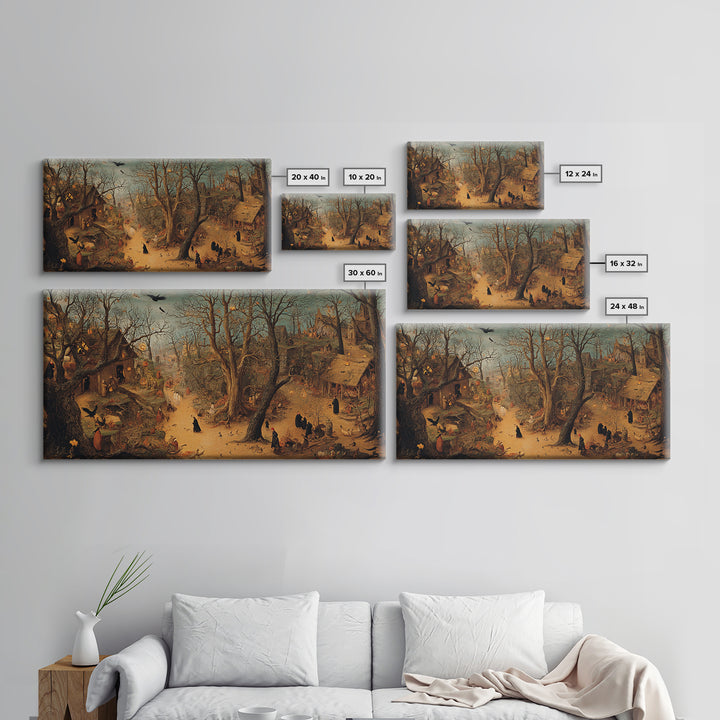 The Witch'S Forest, Northern Renaissance Horror, Wide Panoramic Art, Gothic Horror Wall Art, Framed Canvas Print