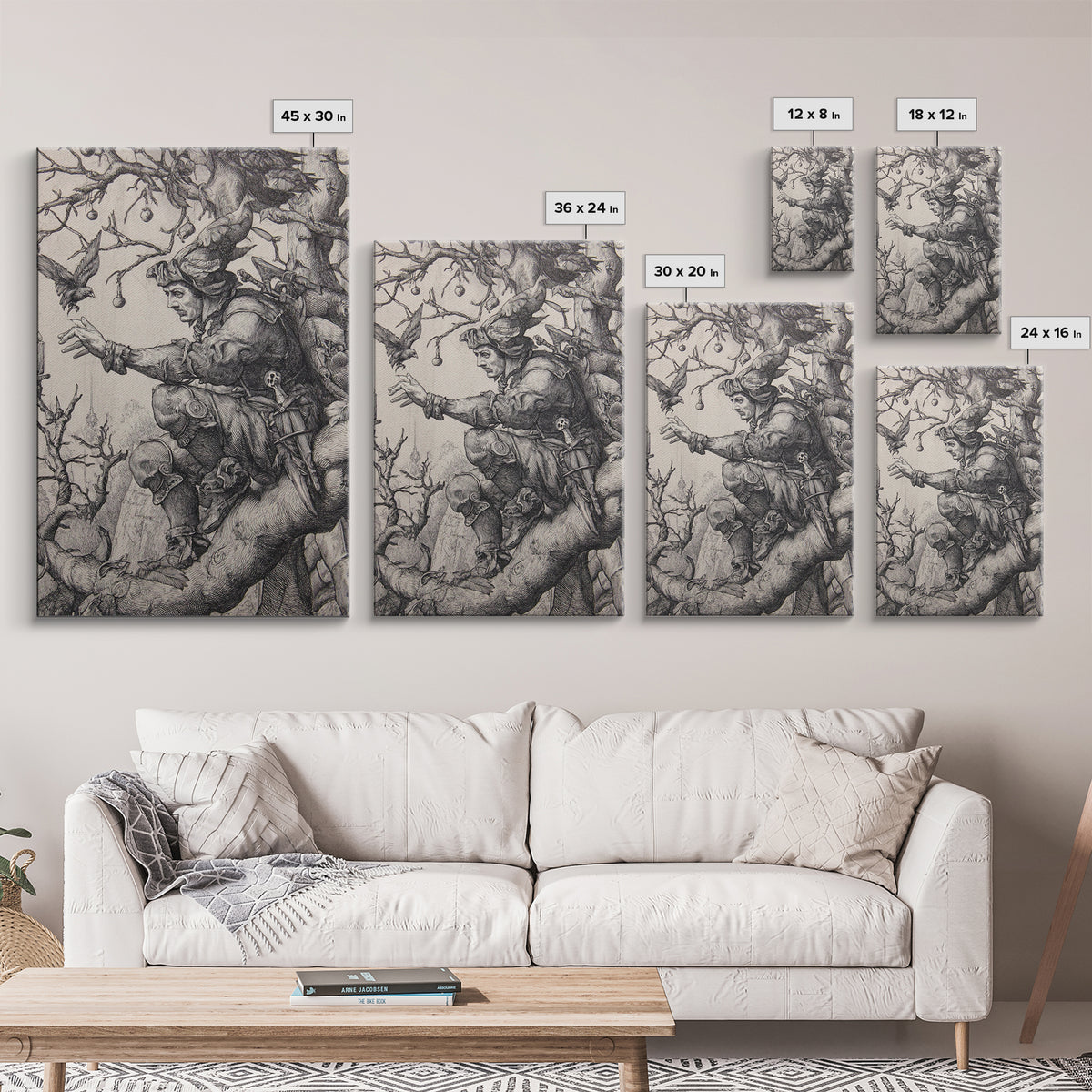 The Witch'S Forest, Renaissance Engraving Art, Vertical Wall Art, Macabre Wall Art, Framed Canvas Print, Halloween Wall Art