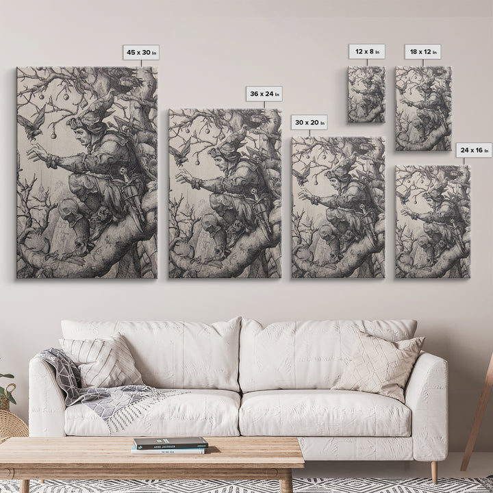 The Witch'S Forest, Renaissance Engraving Art, Vertical Wall Art, Macabre Wall Art, Framed Canvas Print, Halloween Wall Art