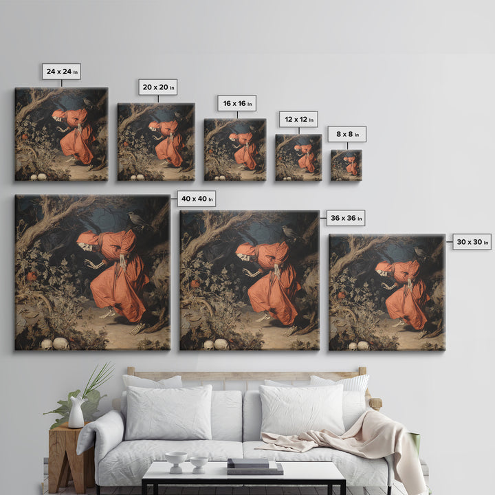 The Witch'S Forest, Danse Macabre Art, Square Wall Art, Dark Halloween Decor, Canvas Print, Halloween Wall Art