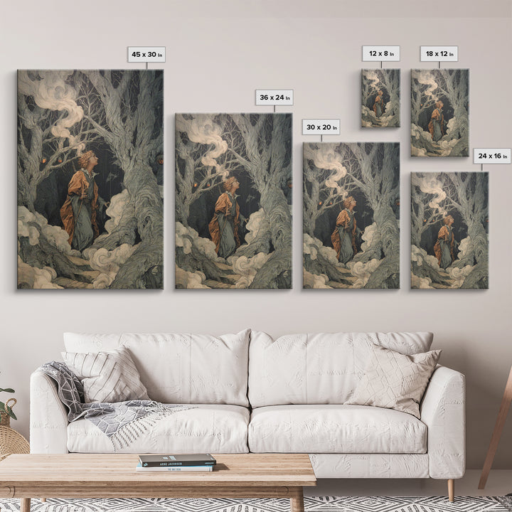 The Witch'S Forest, Visionary Gothic Art, Vertical Wall Art, Dark Halloween Decor, Framed Canvas Print, Halloween Wall Art