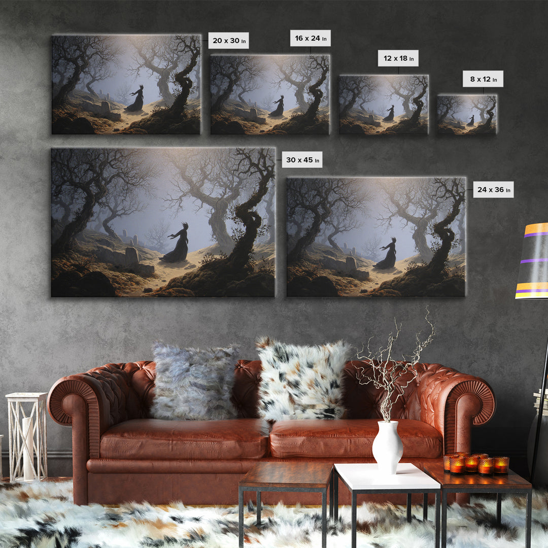 The Witch'S Forest, Romantic Gothic Landscape, Landscape Wall Art, Dark Fantasy Wall Art, Framed Canvas Print, Halloween Wall Art
