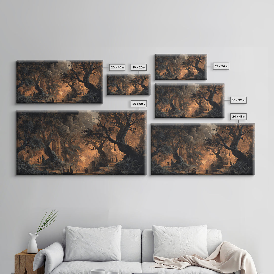 The Witch'S Forest, Apocalyptic Romantic Art, Wide Panoramic Art, Gothic Horror Wall Art, Canvas Print, Halloween Wall Art