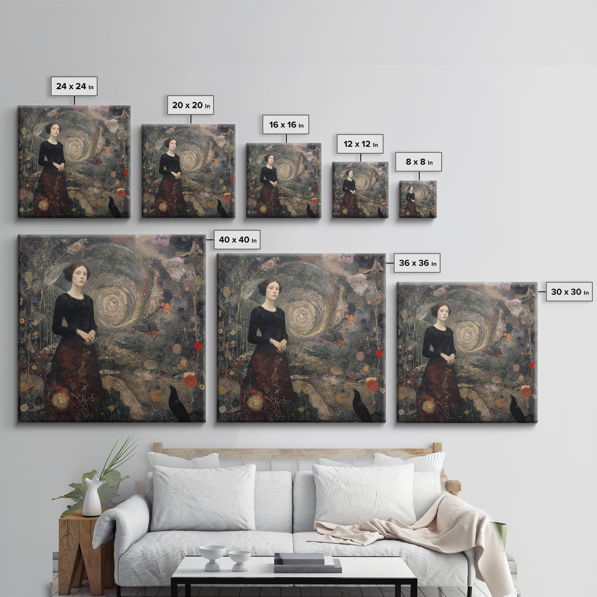 The Witch'S Forest, Symbolist Dream Art, Square Wall Art, Dark Halloween Decor, Canvas Print, Halloween Wall Art, Gothic Home Decor