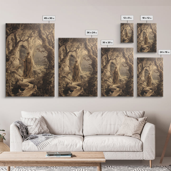 The Witch'S Forest, Ornate Symbolist Art, Vertical Wall Art, Dark Fantasy Wall Art, Framed Canvas Print, Halloween Wall Art