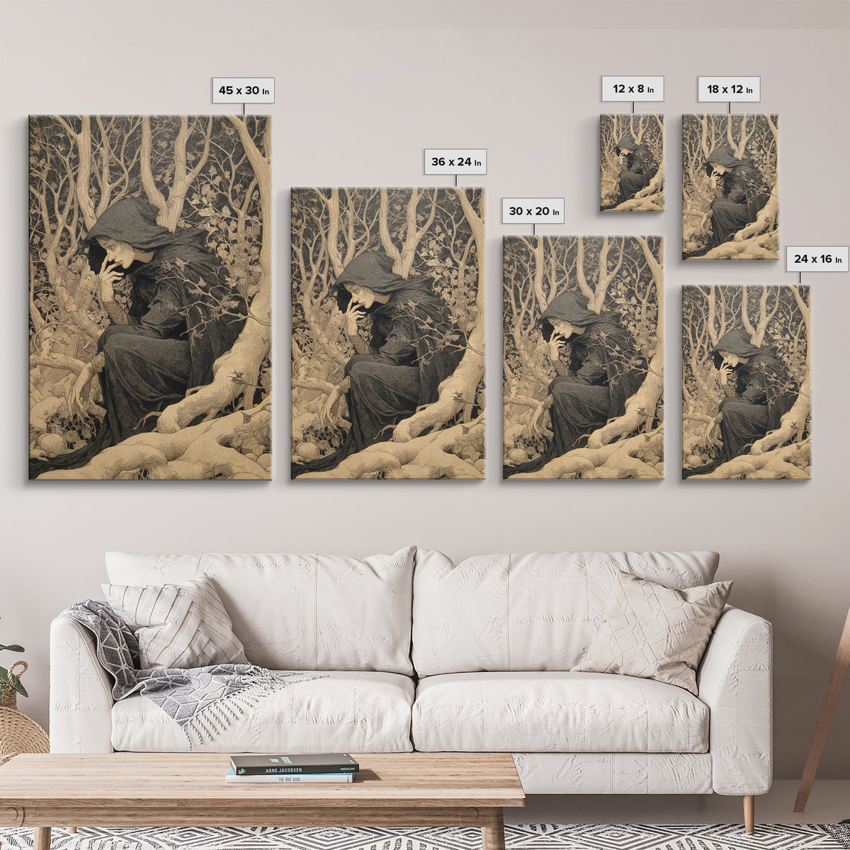 The Witch'S Forest, Symbolist Death Art, Vertical Wall Art, Gothic Horror Wall Art, Canvas Print, Halloween Wall Art