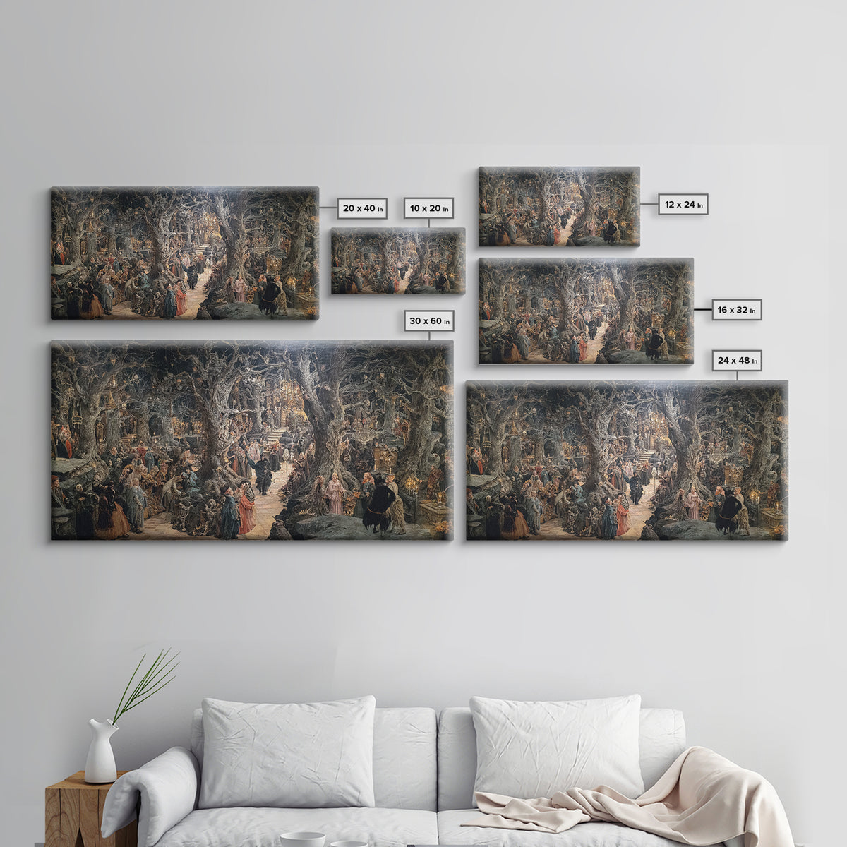 The Witch'S Forest, Grotesque Carnival Art, Wide Panoramic Art, Dark Fantasy Wall Art, Framed Canvas Print, Halloween Wall Art
