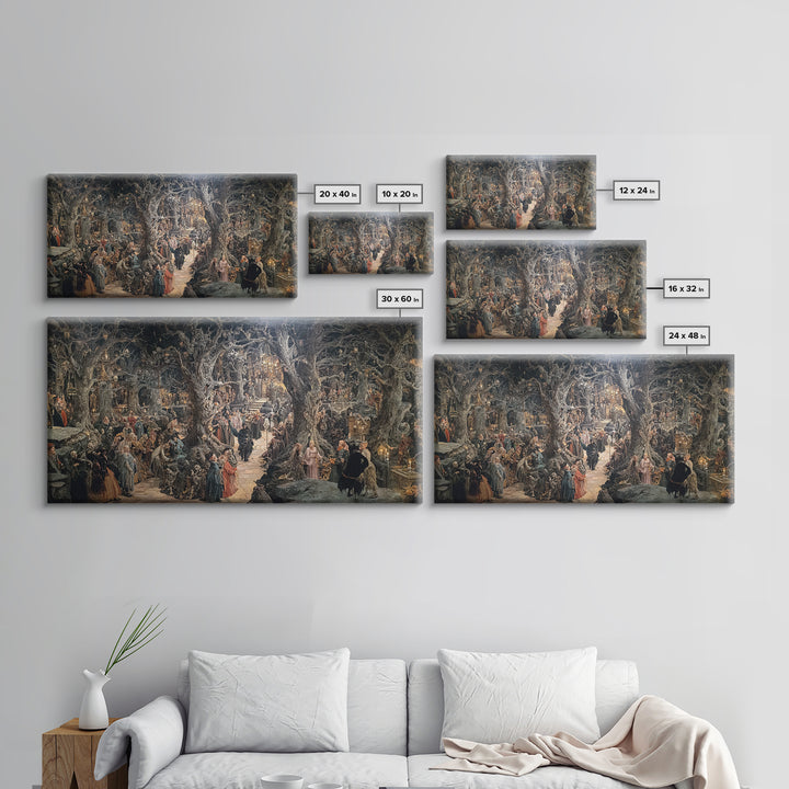 The Witch'S Forest, Grotesque Carnival Art, Wide Panoramic Art, Dark Fantasy Wall Art, Framed Canvas Print, Halloween Wall Art
