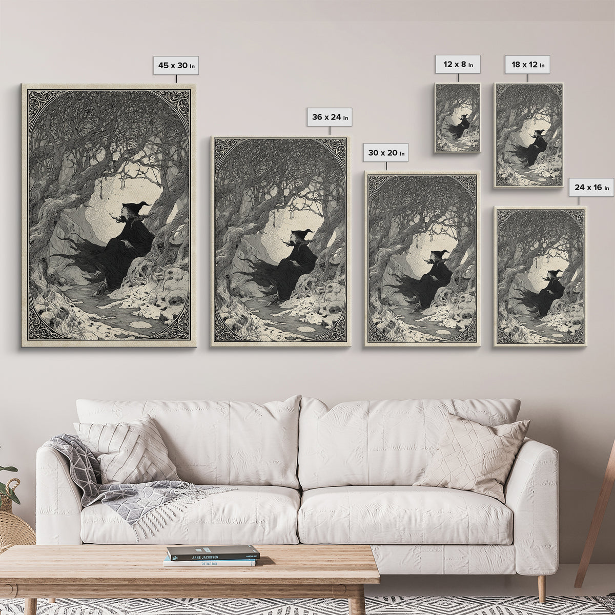 The Witch'S Forest, Decadent Line Art, Vertical Wall Art, Macabre Wall Art, Canvas Print, Halloween Wall Art, Gothic Home Decor