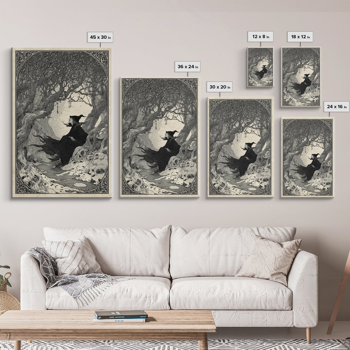 The Witch'S Forest, Decadent Line Art, Vertical Wall Art, Macabre Wall Art, Canvas Print, Halloween Wall Art, Gothic Home Decor