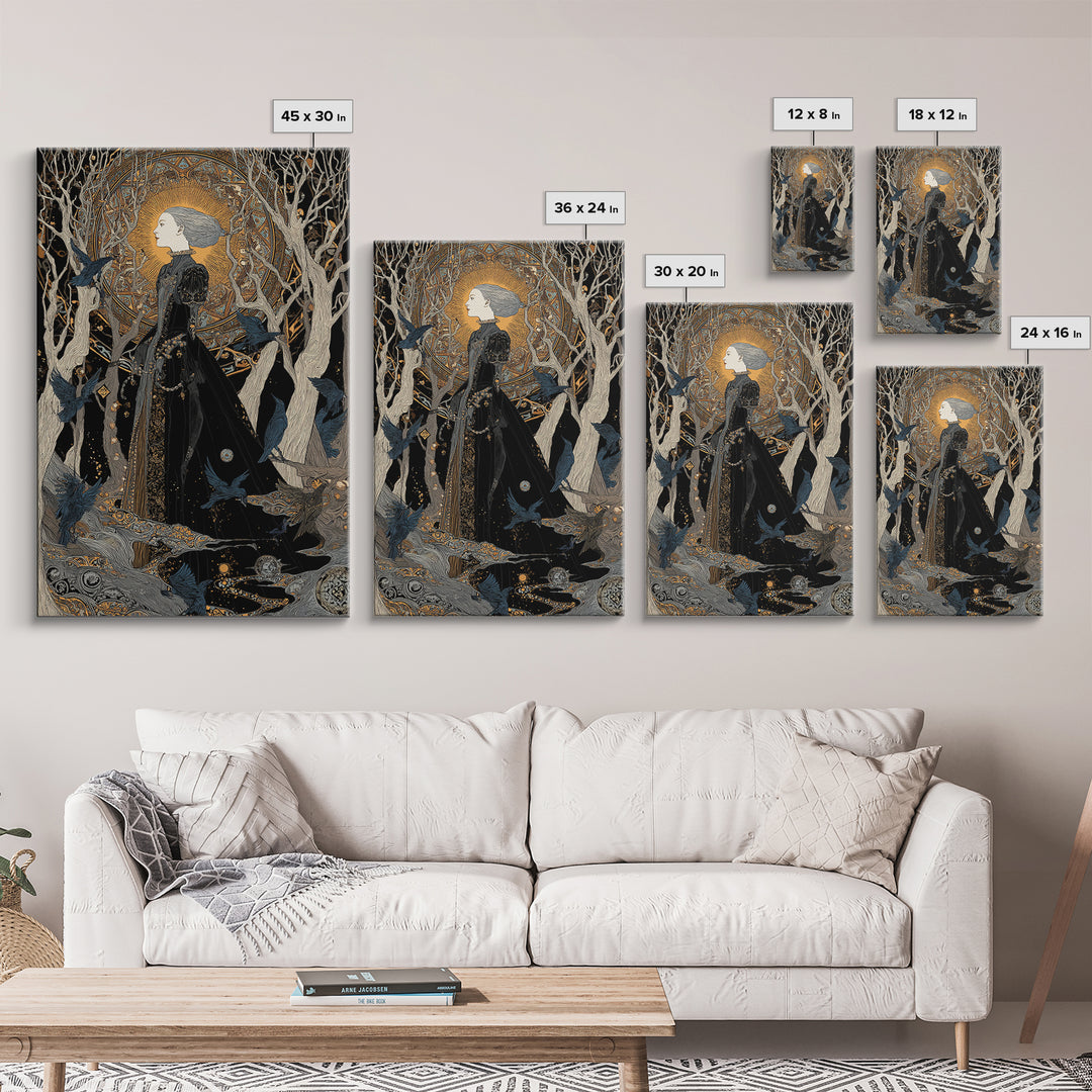 The Witch'S Forest, Stained Glass Gothic Art, Vertical Wall Art, Dark Halloween Decor, Framed Canvas Print, Halloween Wall Art