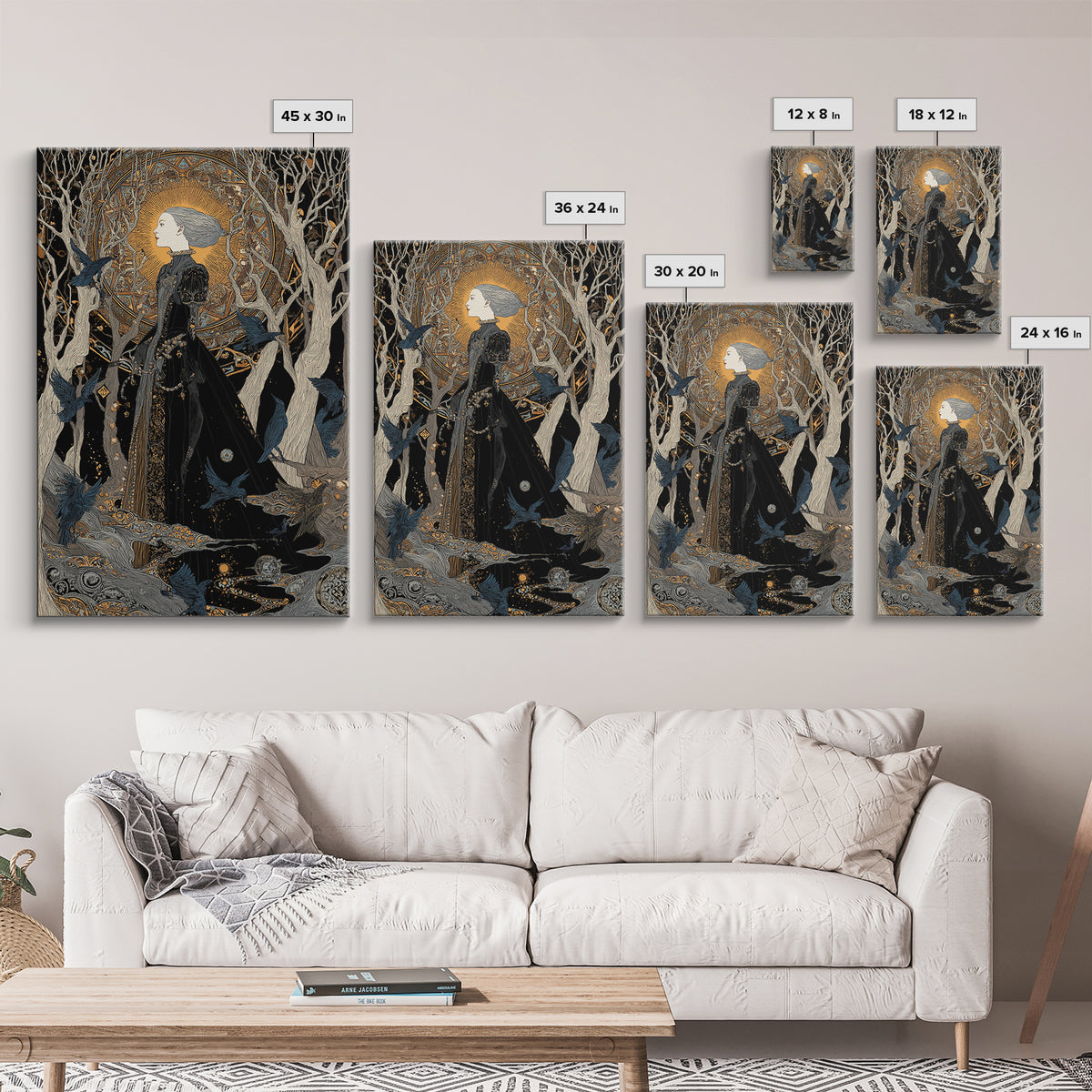 The Witch'S Forest, Stained Glass Gothic Art, Vertical Wall Art, Dark Halloween Decor, Framed Canvas Print, Halloween Wall Art