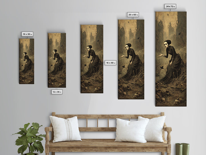 The Witch'S Forest, Surreal Apocalyptic Art, Tall Narrow Wall Art, Gothic Horror Wall Art, Framed Canvas Print, Halloween Wall Art
