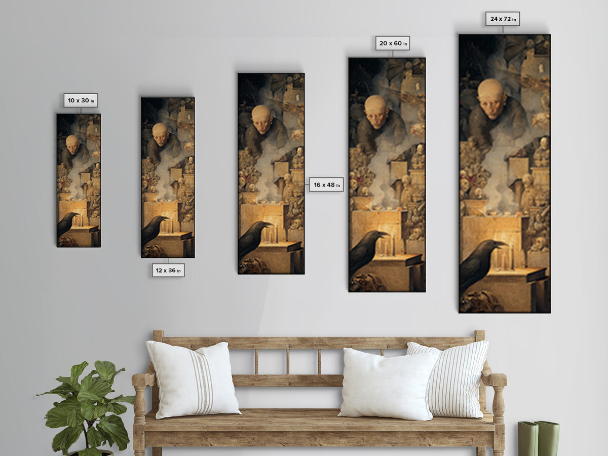 The Forgotten Crypt, Medieval Grotesque Art, Tall Narrow Wall Art, Macabre Wall Art, Canvas Print, Halloween Wall Art