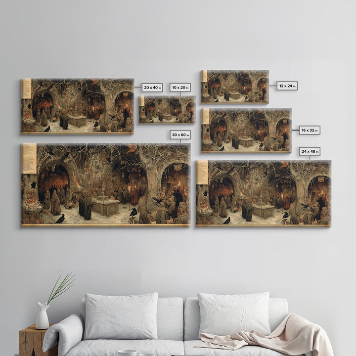 The Forgotten Crypt, Northern Renaissance Horror, Wide Panoramic Art, Gothic Horror Wall Art, Canvas Print, Halloween Wall Art