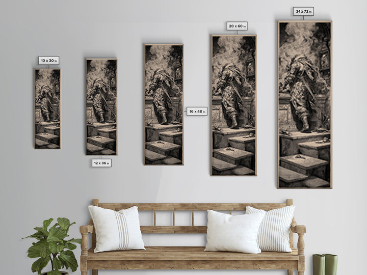 The Forgotten Crypt, Renaissance Engraving Art, Tall Narrow Wall Art, Dark Halloween Decor, Canvas Print, Halloween Wall Art