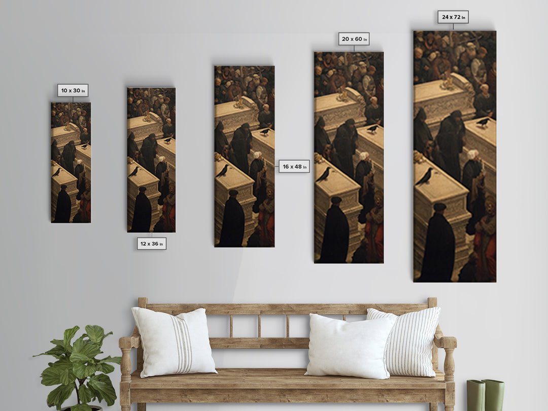 The Forgotten Crypt, Danse Macabre Art, Tall Narrow Wall Art, Macabre Wall Art, Framed Canvas Print, Halloween Wall Art