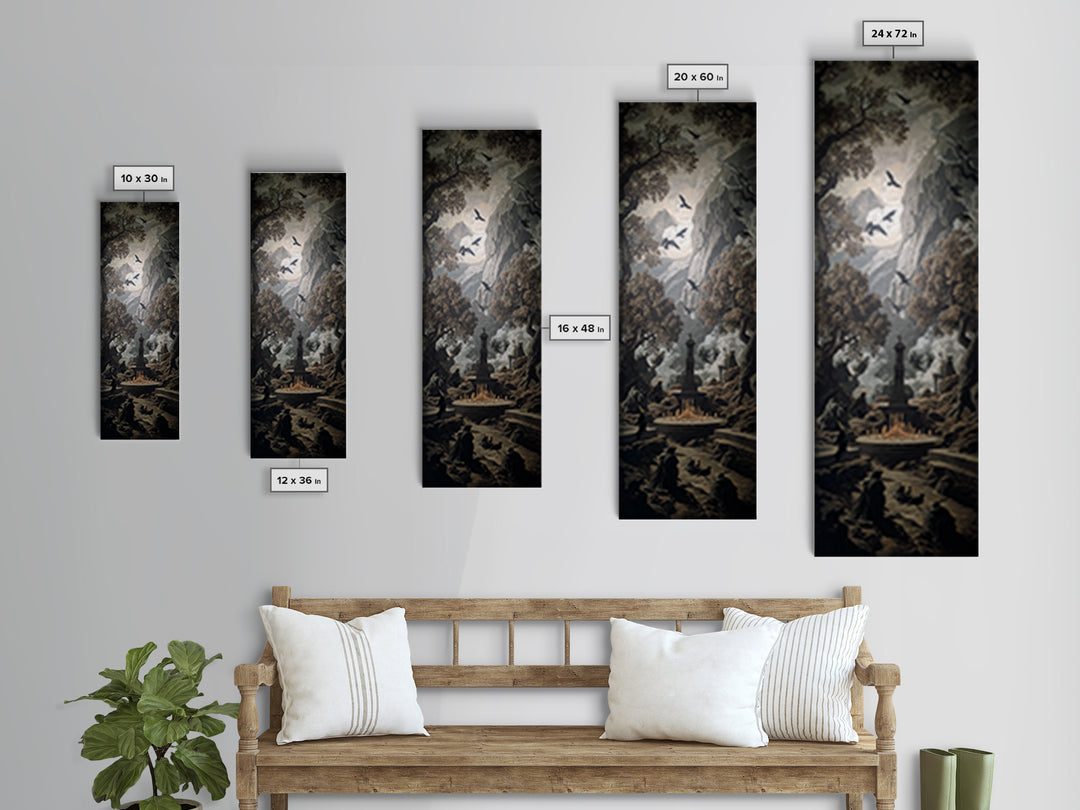The Forgotten Crypt, Baroque Witchcraft Art, Tall Narrow Wall Art, Dark Halloween Decor, Canvas Print, Halloween Wall Art
