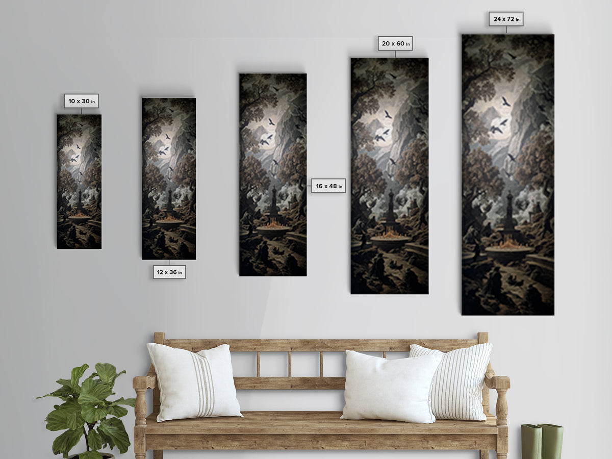 The Forgotten Crypt, Baroque Witchcraft Art, Tall Narrow Wall Art, Dark Halloween Decor, Canvas Print, Halloween Wall Art