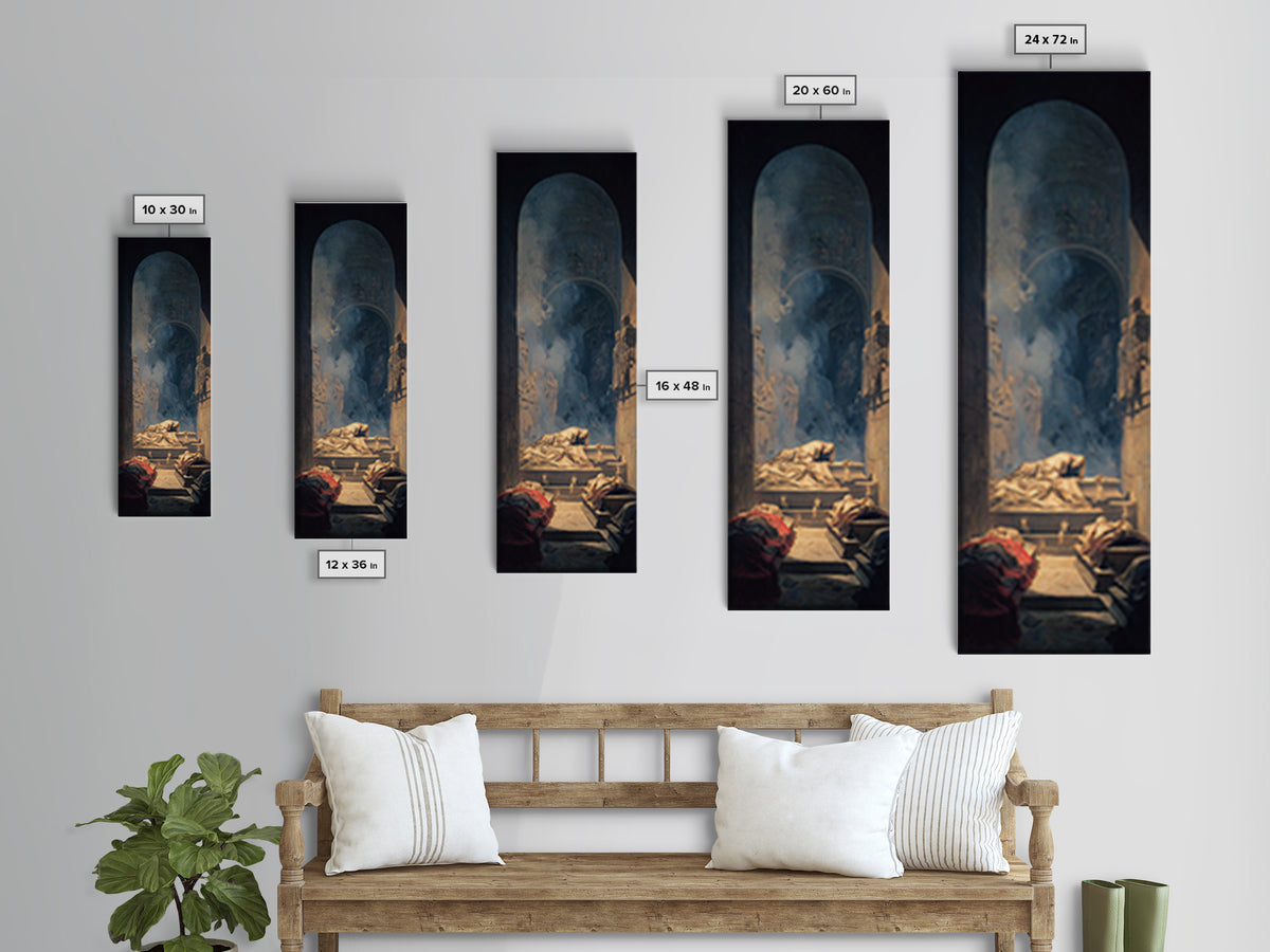The Forgotten Crypt, Gothic Nightmare Art, Tall Narrow Wall Art, Dark Halloween Decor, Framed Canvas Print, Halloween Wall Art