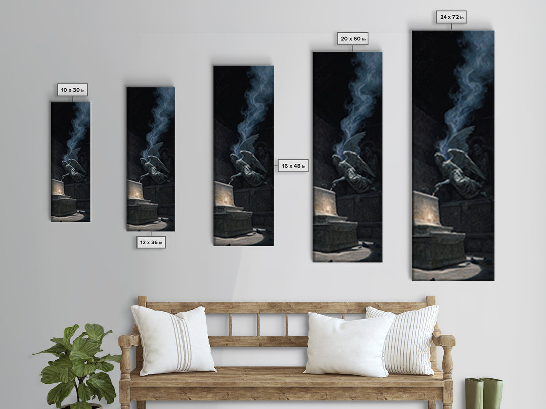 The Forgotten Crypt, Visionary Gothic Art, Tall Narrow Wall Art, Dark Fantasy Wall Art, Framed Canvas Print, Halloween Wall Art