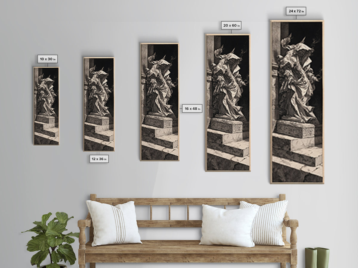 The Forgotten Crypt, Architectural Etching Art, Tall Narrow Wall Art, Dark Halloween Decor, Framed Canvas Print