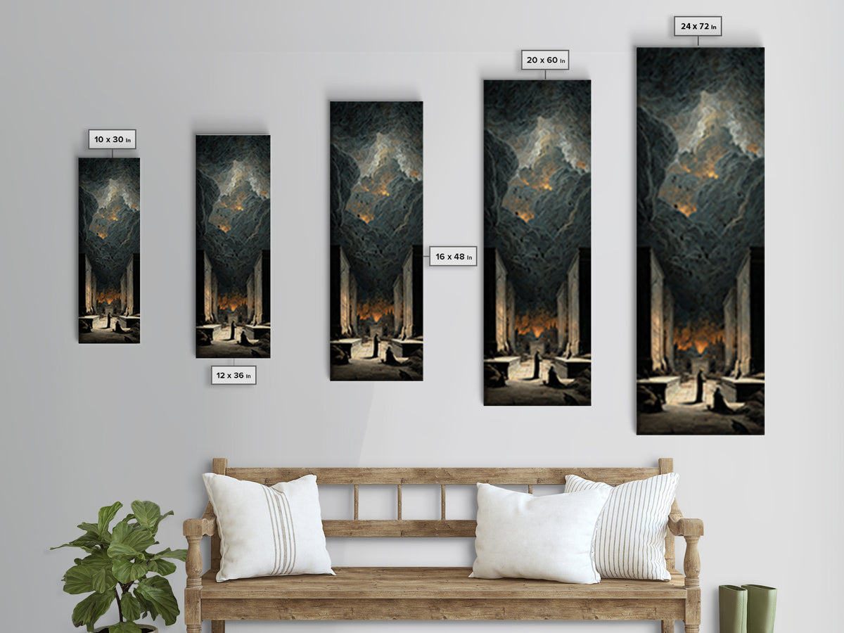 The Forgotten Crypt, Apocalyptic Romantic Art, Tall Narrow Wall Art, Macabre Wall Art, Framed Canvas Print, Halloween Wall Art