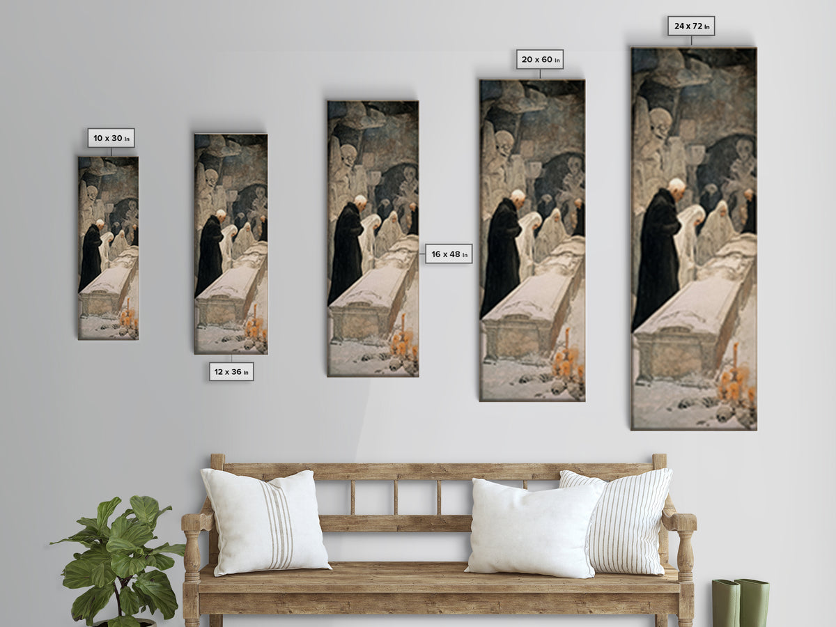 The Forgotten Crypt, Symbolist Death Art, Tall Narrow Wall Art, Gothic Horror Wall Art, Framed Canvas Print, Halloween Wall Art