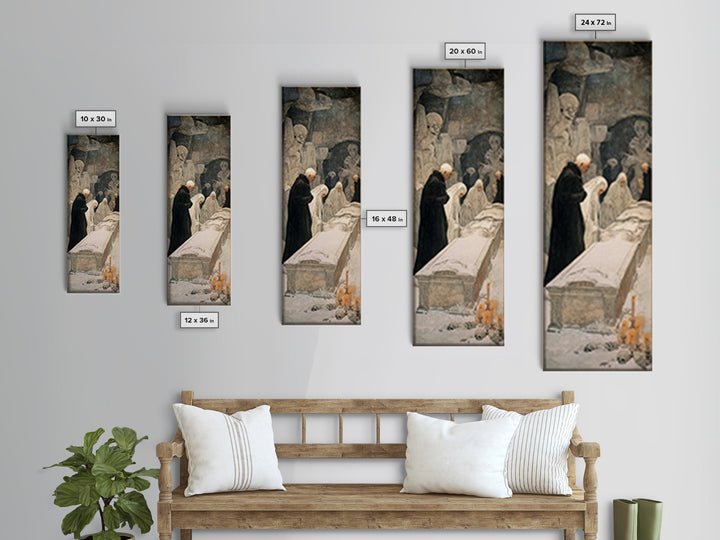 The Forgotten Crypt, Symbolist Death Art, Tall Narrow Wall Art, Gothic Horror Wall Art, Framed Canvas Print, Halloween Wall Art