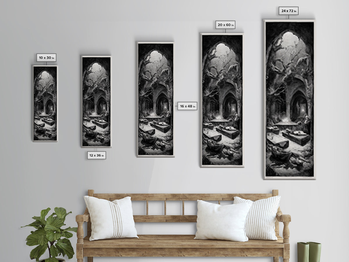 The Forgotten Crypt, Expressionist Nightmare Art, Tall Narrow Wall Art, Dark Halloween Decor, Framed Canvas Print, Halloween Wall Art