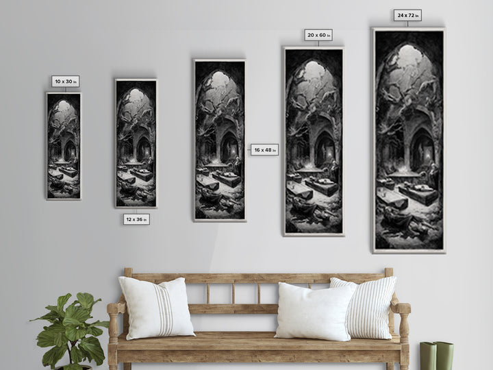 The Forgotten Crypt, Expressionist Nightmare Art, Tall Narrow Wall Art, Dark Halloween Decor, Framed Canvas Print, Halloween Wall Art