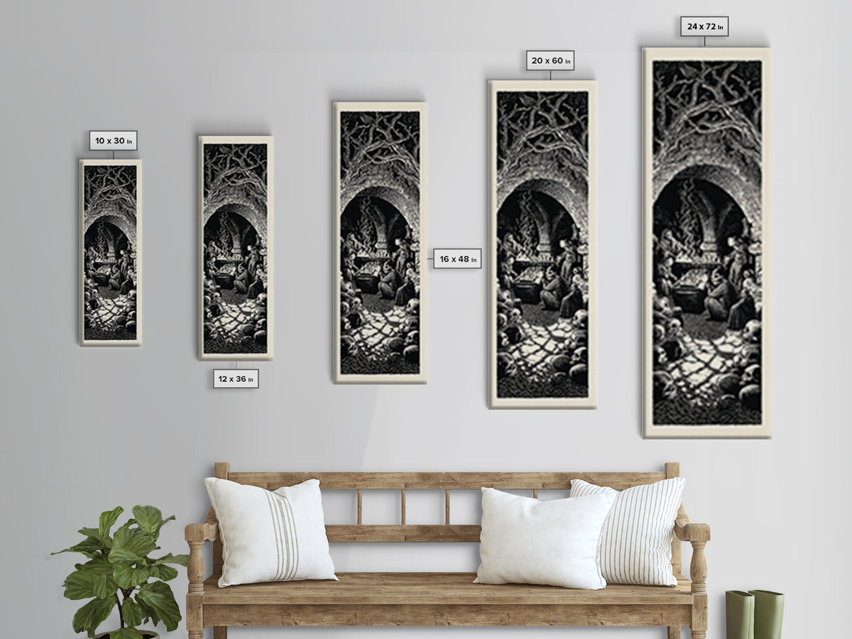 The Forgotten Crypt, Macabre Folk Print Art, Tall Narrow Wall Art, Gothic Horror Wall Art, Framed Canvas Print