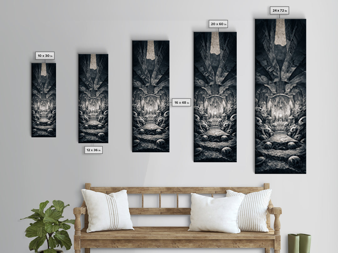 The Forgotten Crypt, Biomechanical Horror Art, Tall Narrow Wall Art, Gothic Horror Wall Art, Framed Canvas Print, Halloween Wall Art