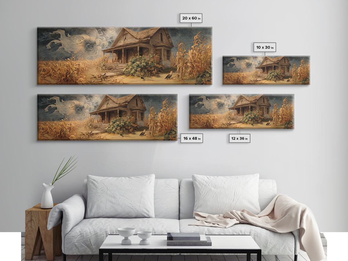 The Possessed Farmhouse, Dark Renaissance Art, Extra Wide Wall Art, Gothic Horror Wall Art, Canvas Print, Halloween Wall Art