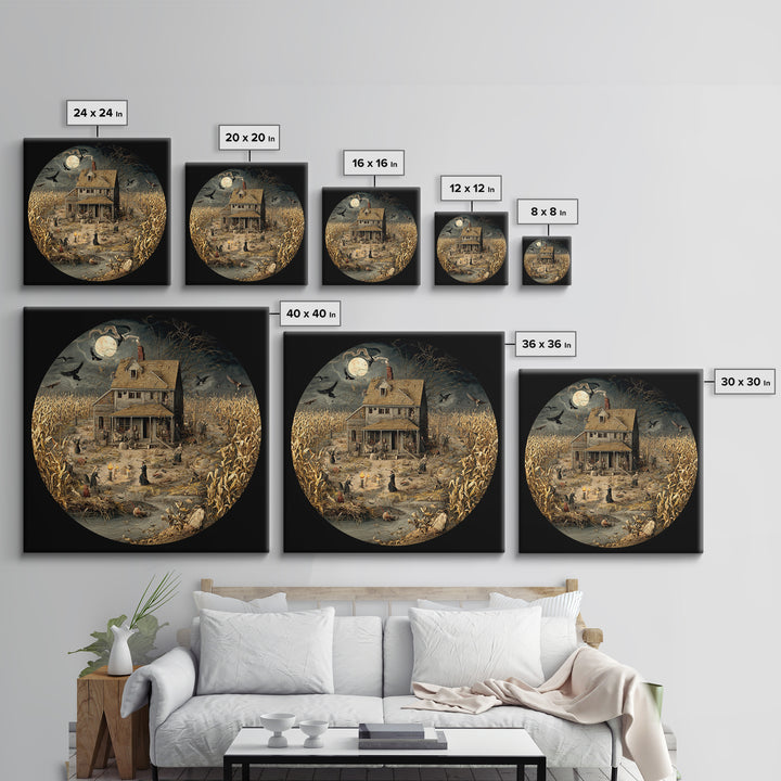 The Possessed Farmhouse, Danse Macabre Art, Square Wall Art, Dark Fantasy Wall Art, Canvas Print, Halloween Wall Art
