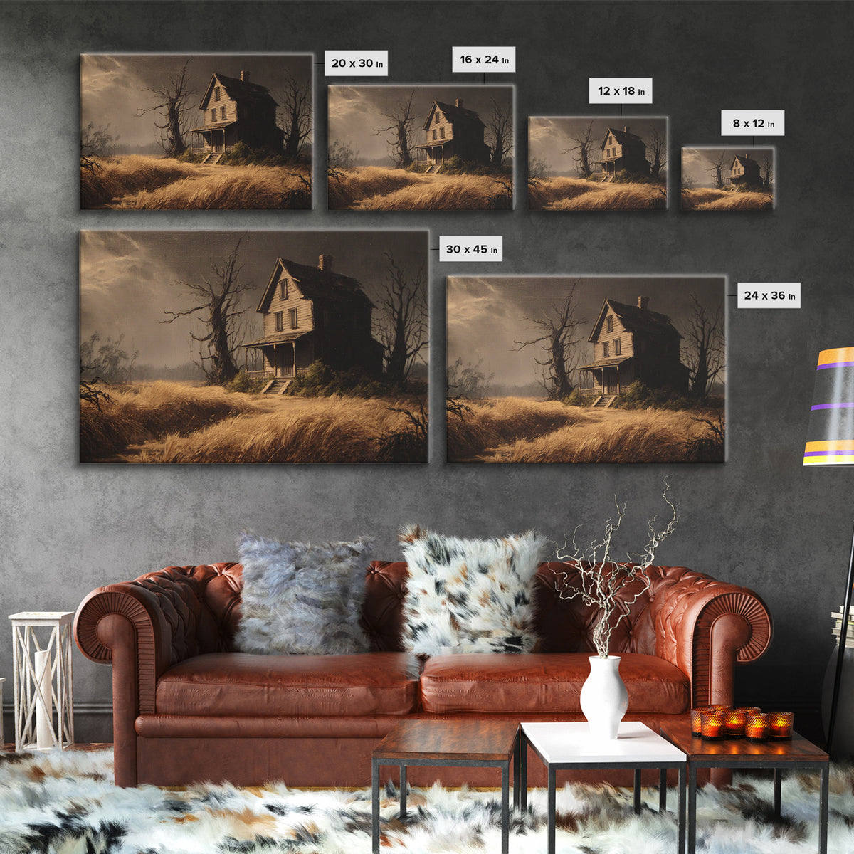 The Possessed Farmhouse, Baroque Witchcraft Art, Landscape Wall Art, Dark Halloween Decor, Canvas Print, Halloween Wall Art