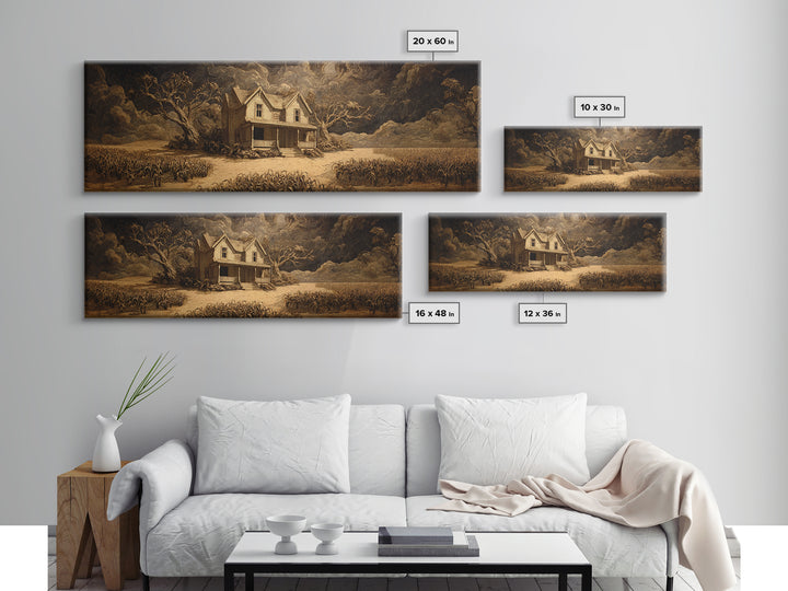 The Possessed Farmhouse, Dark Romantic Horror Art, Extra Wide Wall Art, Macabre Wall Art, Canvas Print, Halloween Wall Art
