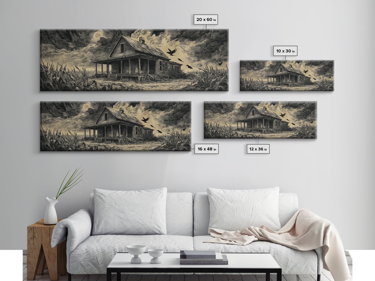 The Possessed Farmhouse, Visionary Gothic Art, Extra Wide Wall Art, Dark Halloween Decor, Canvas Print, Halloween Wall Art