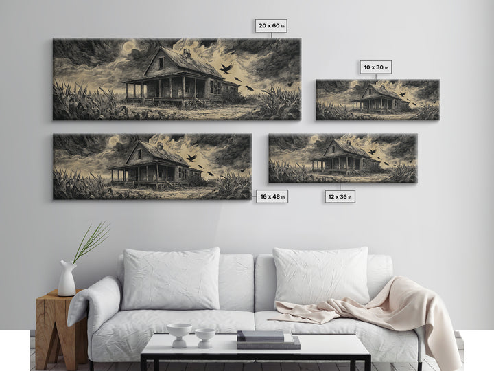 The Possessed Farmhouse, Visionary Gothic Art, Extra Wide Wall Art, Dark Halloween Decor, Canvas Print, Halloween Wall Art