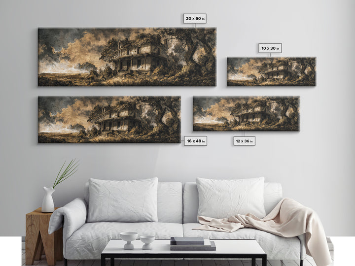 The Possessed Farmhouse, Ornate Symbolist Art, Extra Wide Wall Art, Dark Halloween Decor, Canvas Print, Halloween Wall Art