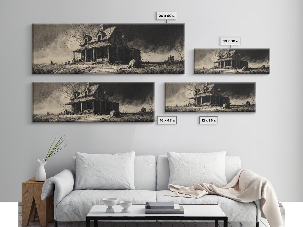 The Possessed Farmhouse, Decadent Gothic Art, Extra Wide Wall Art, Dark Halloween Decor, Framed Canvas Print, Halloween Wall Art