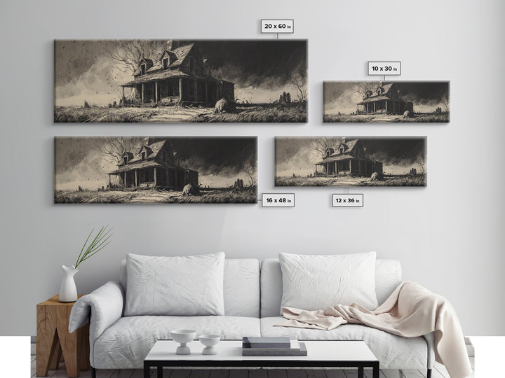 The Possessed Farmhouse, Decadent Gothic Art, Extra Wide Wall Art, Dark Halloween Decor, Framed Canvas Print, Halloween Wall Art