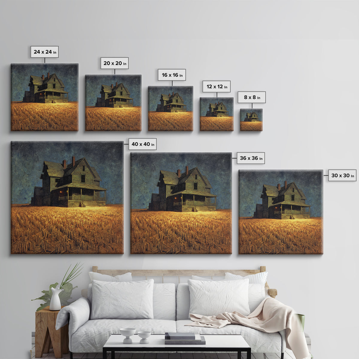 The Possessed Farmhouse, Dark Symbolist Art, Square Wall Art, Dark Fantasy Wall Art, Canvas Print, Halloween Wall Art
