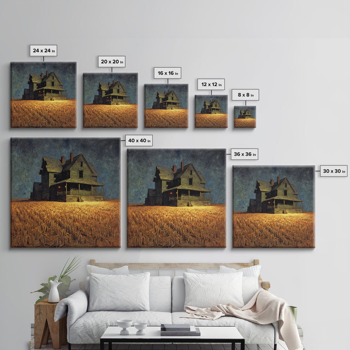 The Possessed Farmhouse, Dark Symbolist Art, Square Wall Art, Dark Fantasy Wall Art, Canvas Print, Halloween Wall Art